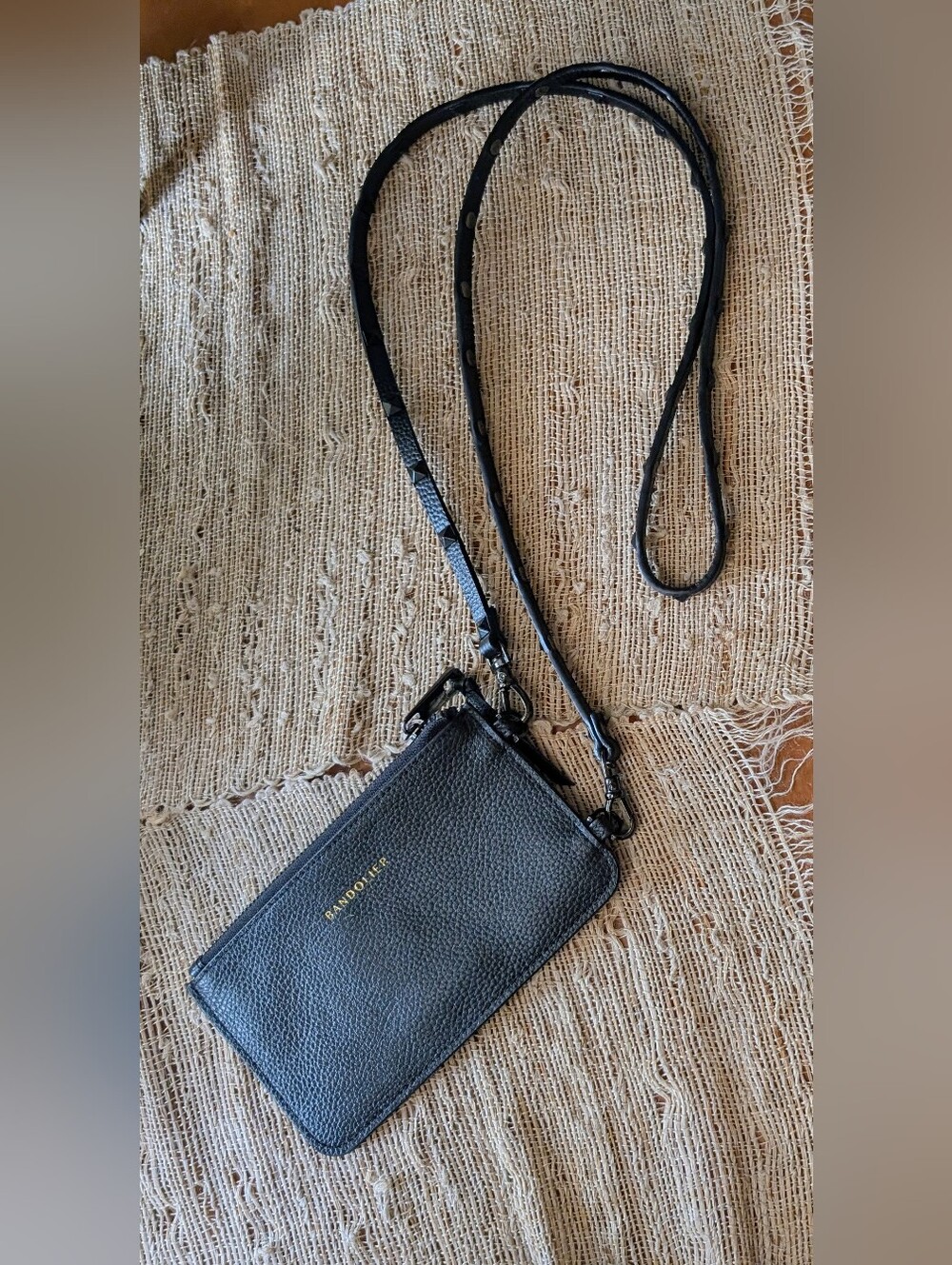 Bandolier Classic pouch Pebble Leather Zip Pouch & Studded strap Black/Pewter